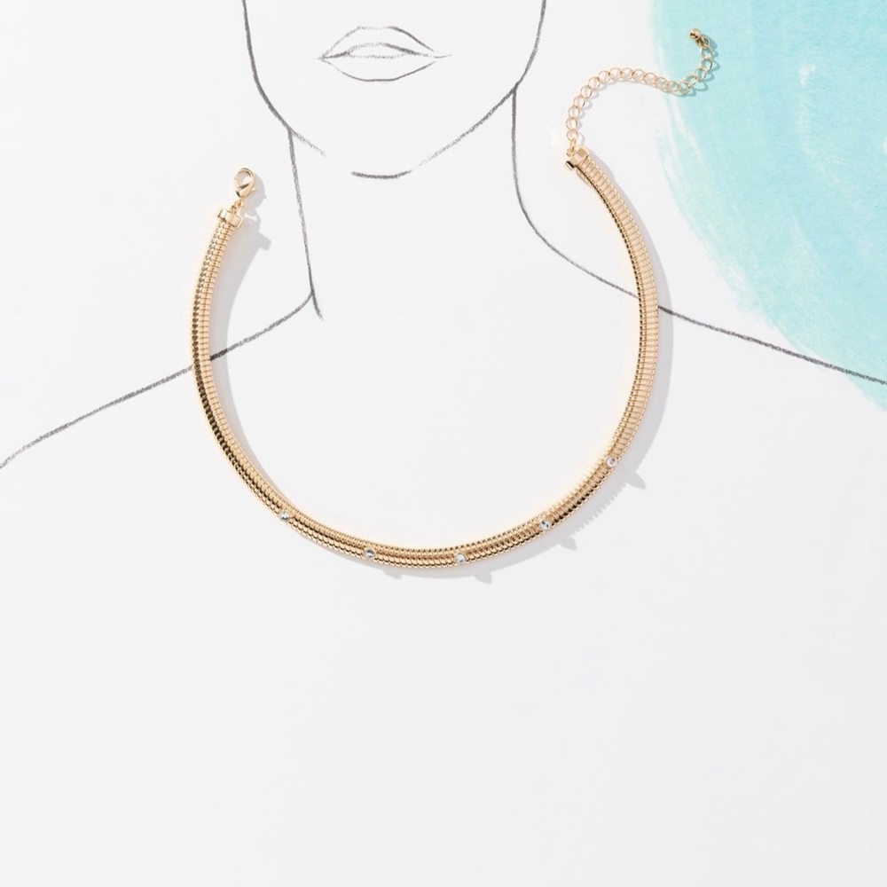 NEW! Anthropologie Gold and Crystal Collar Necklace - Picture 3 of 6